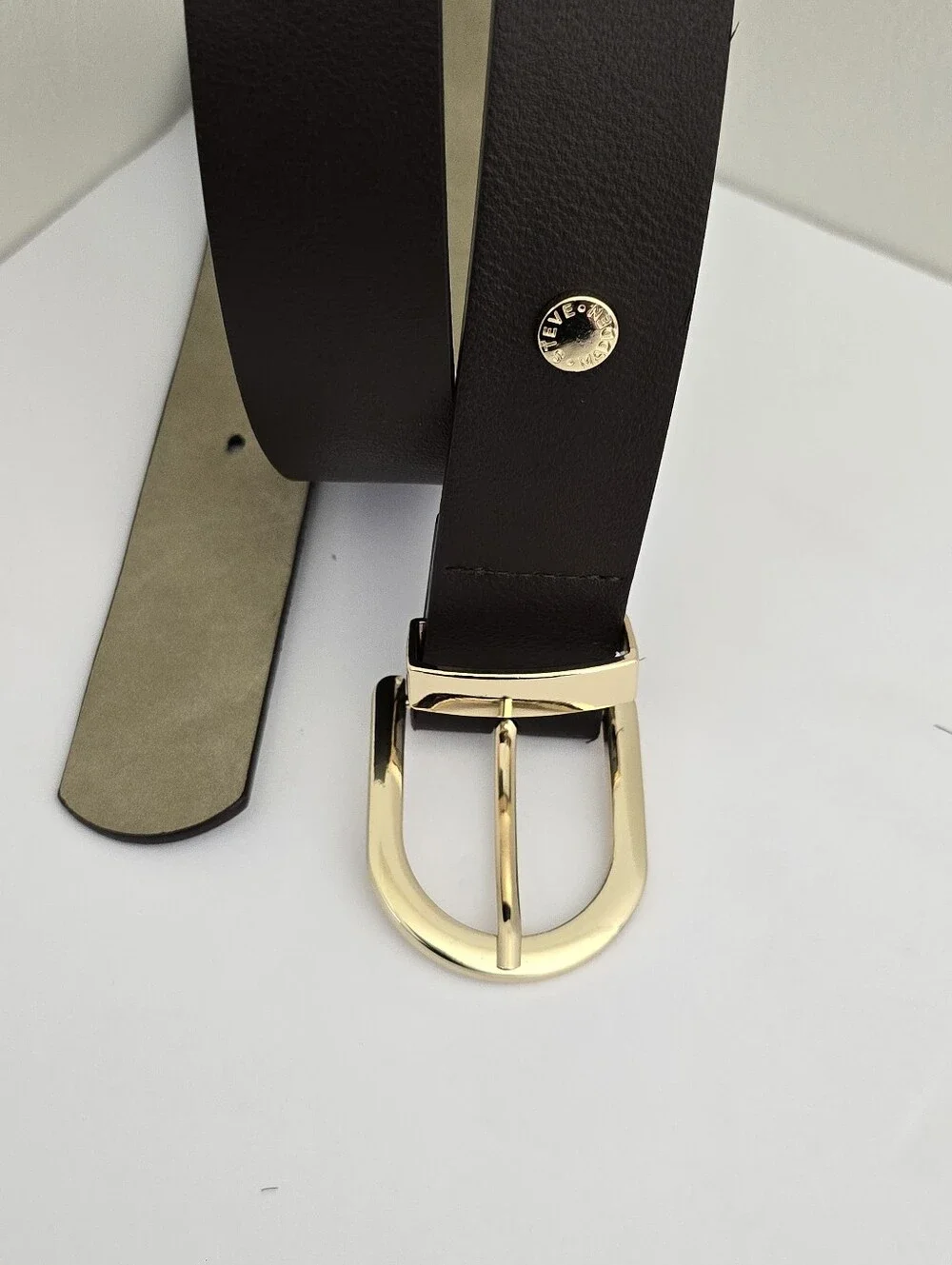 STEVE MADDEN women's size XL Faux Leather Fashion Logo Belt Brown